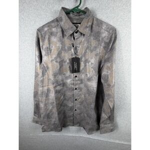 Benjamin Black Shirt Mens Medium Gray Techstretch Long Sleeve Button Up Casual